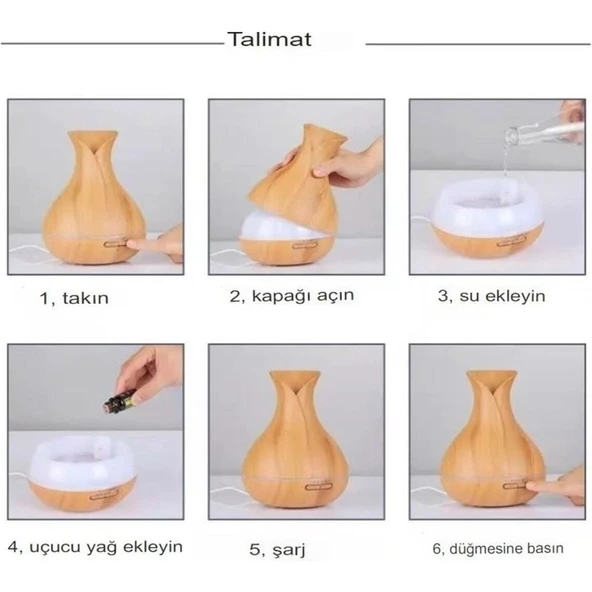 Linarya 550 Ml Ultrasonik Aroma Difüzörü 7 Renk Led Işıklı Aromatik Oda Kokusu Vazo Hava Nemlendirici - 4