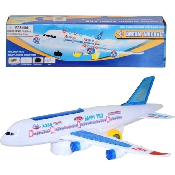 Happy Toys Hareketli Pilli Işıklı Sesli Uçak Airbus Pilli Oyuncak ürün görseli 1