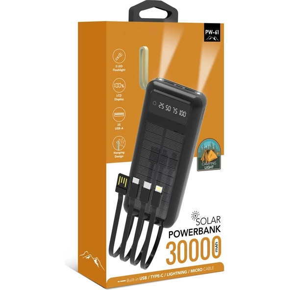 ACL PW-61 Solar Siyah 30000 mAh Hızlı Şarj Powerbank - 4