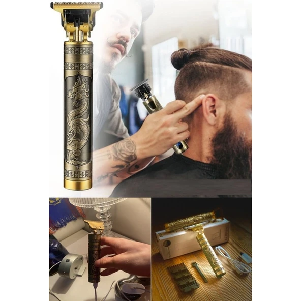 Aktif Market Uzun Süre Şarjı Dayanıklı Paslanmaz Çelik T Jiletli Sıfır Kesim Imkanı Ejderha Motif Tıraş Makinesi - Resim 5