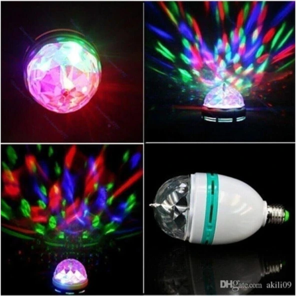 EC Shop Şhn'shopping Renkli LED Döner Başlıklı Disko Topu Ampul Gece Lambası 3 Watt E27 Duylu Renkli Disco Ampul - 3