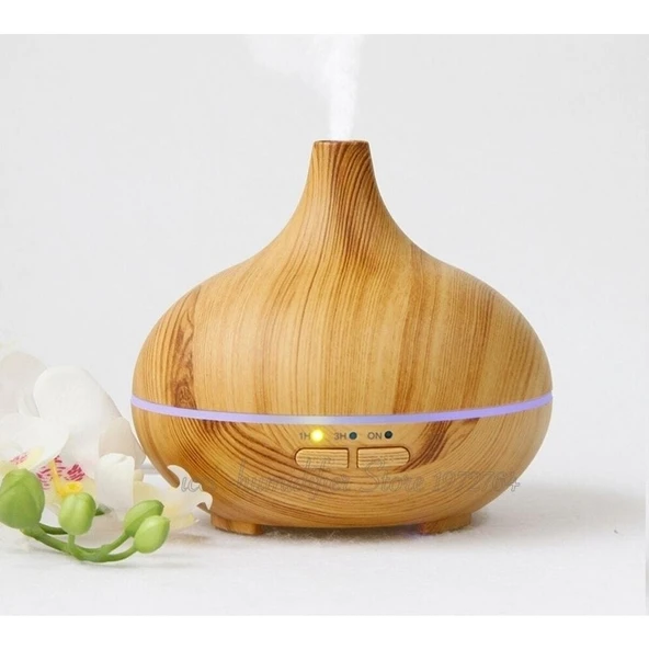 Linarya Aroma Terapi Oda Hava Nemlendirici Işıklı Ultrasonik Buhar Makinesi Ahşap Görünüm 7 Renk LED Işıklı