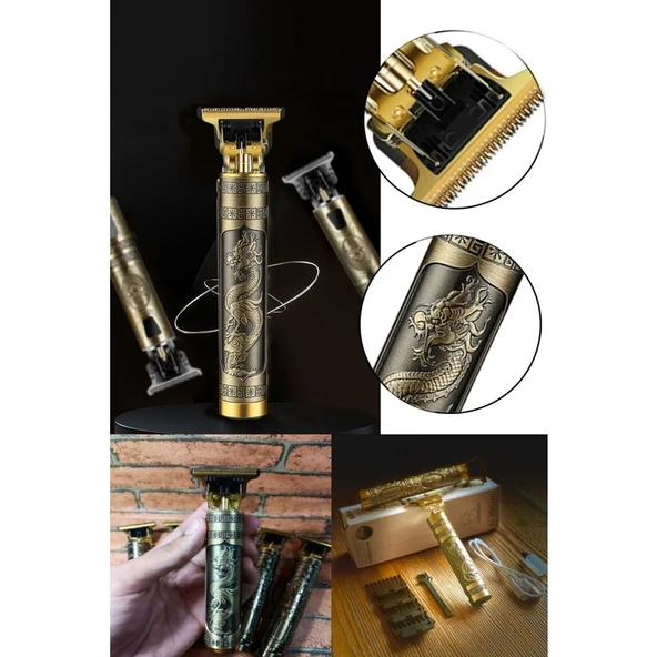 Aktif Market Uzun Süre Şarjı Dayanıklı Paslanmaz Çelik T Jiletli Sıfır Kesim Imkanı Ejderha Motif Tıraş Makinesi ürün görseli 1