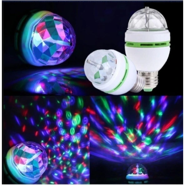 EC Shop Şhn'shopping Renkli LED Döner Başlıklı Disko Topu Ampul Gece Lambası 3 Watt E27 Duylu Renkli Disco Ampul - 2