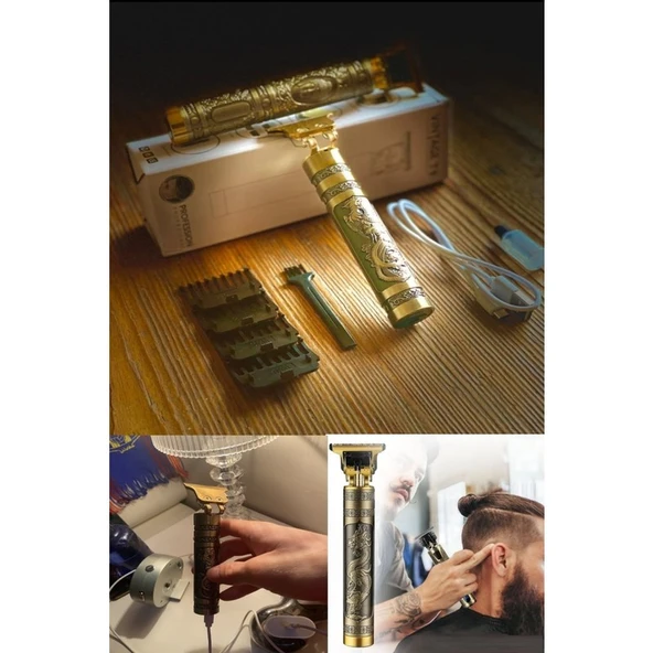 Aktif Market Uzun Süre Şarjı Dayanıklı Paslanmaz Çelik T Jiletli Sıfır Kesim Imkanı Ejderha Motif Tıraş Makinesi - Resim 4