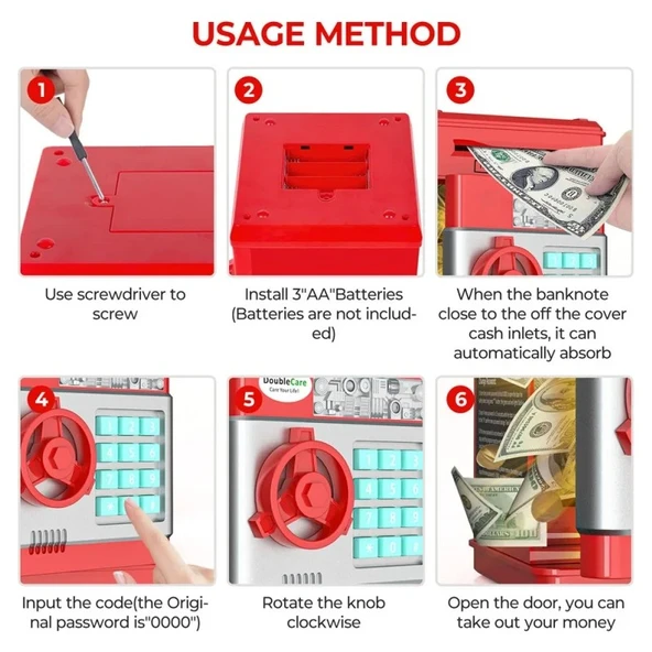 Mj Toys Elektronik Şifreli Kumbara Atm Görünümlü Hediyelik Finansal Yönetim Öğretici Kumbara Para Kasası - Resim 5