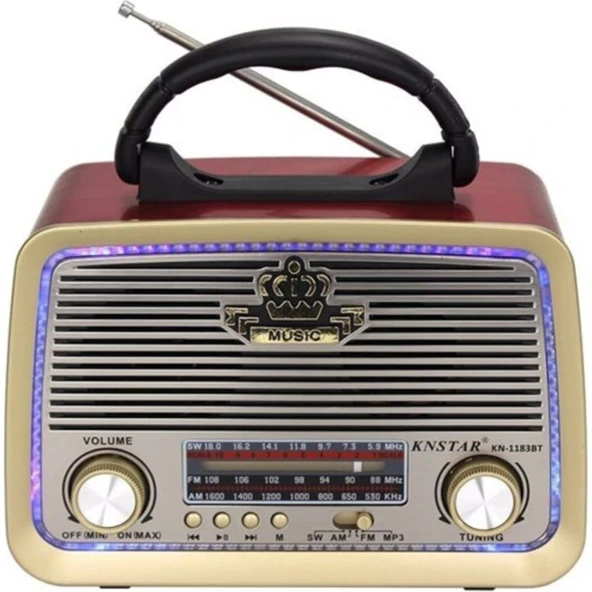 Knstar 1183BT Usb/sd/mp3/bluetooth LED Işıklı Şarjlı Nostaljik Radyo ürün görseli