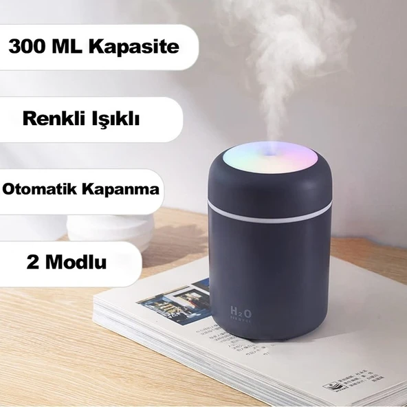 Teknobab 300 ml Ultrasonik Hava Nemlendirici Ortam Nemlendirici Işıklı Hava Nemlendirici Buharlı Nemlendirici Buhar Makinesi ve Aroma Difüzörü H2O Nemlendirici Oda Nemlendirici Hava Temizleyici - 3