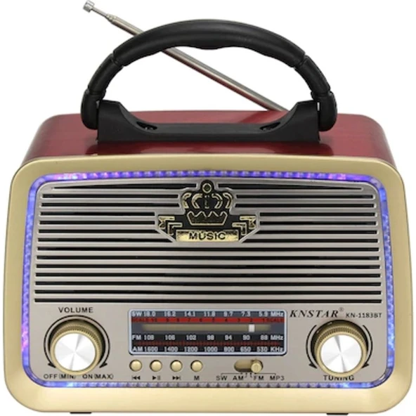 Knstar 1183BT Usb/sd/mp3/bluetooth LED Işıklı Şarjlı Nostaljik Radyo - Resim 2