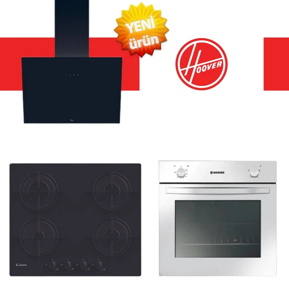 Hoover & Candy Alvento  Ankastre Set ( HON100W Beyaz + CVW6BB + HDG6C1GBTK Siyah ) ürün görseli 1