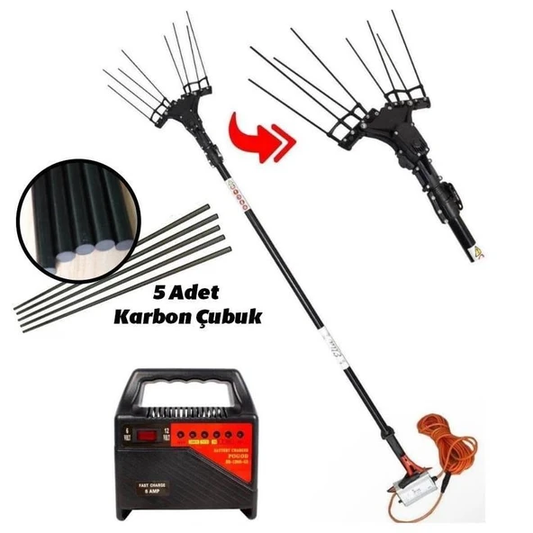 Elia Sensörlü Devir Ayarlı Teleskobik Zeytin Hasat Makinesi + Akü Şarj Cihazı + 5 Adet - 1