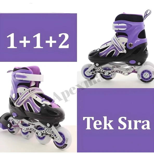 Apexma Işıklı Ayarlanabilir 2+1+1 Metal Gövdeli Çantalı Çocuk Pateni - Çocuklar Için Başlangıç Pateni - Ayarlanabilir Işıklı Metal Gövde Paten - 2
