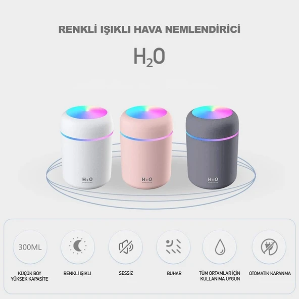 Teknobab 300 ml Ultrasonik Hava Nemlendirici Ortam Nemlendirici Işıklı Hava Nemlendirici Buharlı Nemlendirici Buhar Makinesi ve Aroma Difüzörü H2O Nemlendirici Oda Nemlendirici Hava Temizleyici - 4