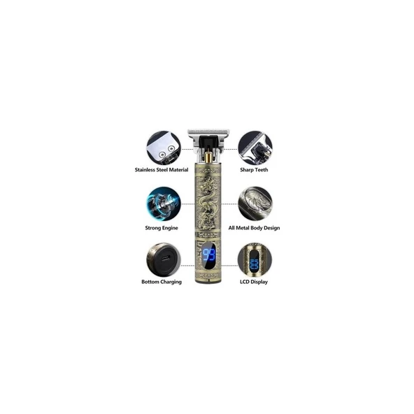 Vintage T9 Professıonal Saç Sakal Kesme Makinesi Şarj Edilebilir Kuaför Tıraş Makinesi Sıfır Kesim ürün görseli 1