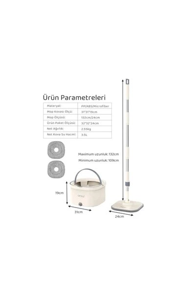 Temiz Kirli Su Ayırabilen 2 Yedek Bezli Mop Seti(TEMİZLİK BEZİ HEDİYELİ) - Resim 6