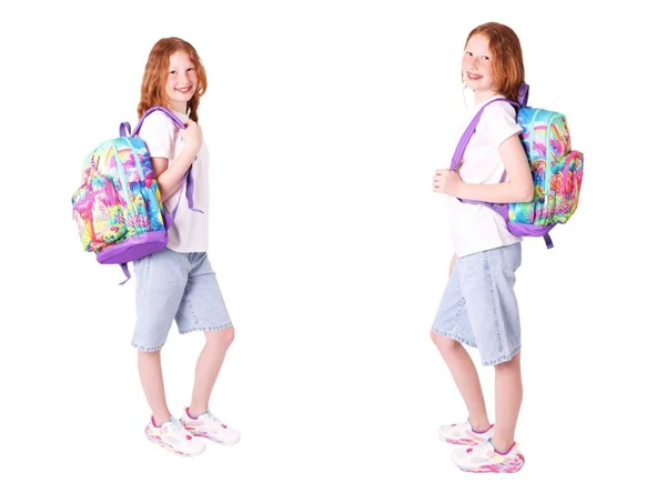 Kaukko Kids Dört Bölmeli Okul Çantası + Beslenme +Kalemlik Seti (Dondurma - Kız Çocuk - Kırmızı Mavi) - Resim 4