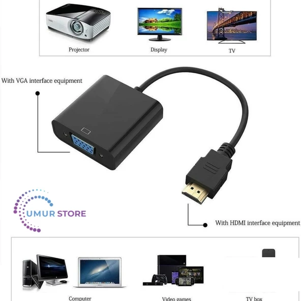 HDMI To VGA Kablo Çevirici Dönüştürücü Görüntü Aktarıcı - Resim 3