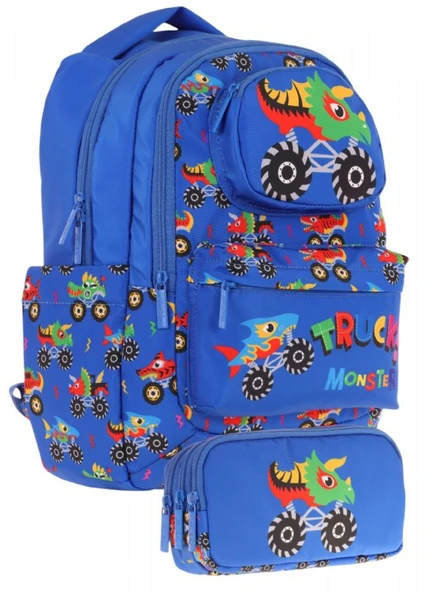 Kaukko Kids Toys Erkek Çocuk Mavi 3D Kamyon Şekilli İlkokul Çantası ve Kalemlik Seti (L5255+L8255) ürün görseli