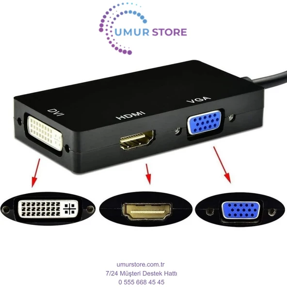 Mini Displayport To HDMI Dvi Vga Kablo Çevirici Dönüştürücü Thunderbolt Adaptör - Resim 2
