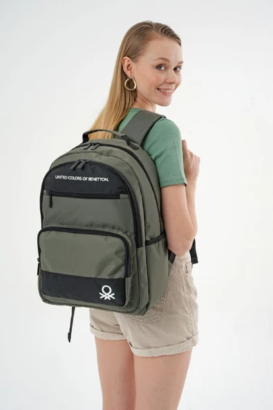 United Colors Of Benetton Unisex Okul, Günlük ve Seyahat Sırt Çantası - Haki - Siyah - 20818 - Resim 5
