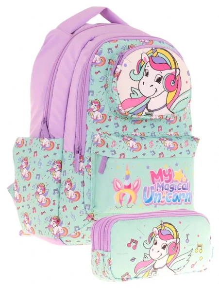Kaukko Kids Toys Kız Çocuk Turkuaz 3d Unicorn Şekilli İlkokul Çantası ve Kalemlik Seti (L5234+L8234) ürün görseli