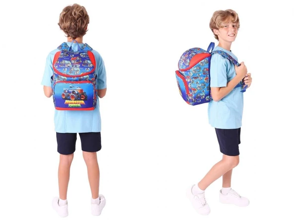 Kaukko Kırmızı Mavi, Monster Truck, Erkek Çocuk Okul Çantası ve Kalem Çantası Seti - L5257+L8257 - Resim 2