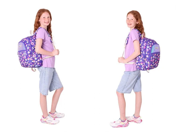 Kaukko Kids Kız Çocuk - Mor Pullu Şekerleme Desenli - Okul Çanta Seti (Sırt Çantası+Beslenme Çantası+Kalemlik) - Resim 4