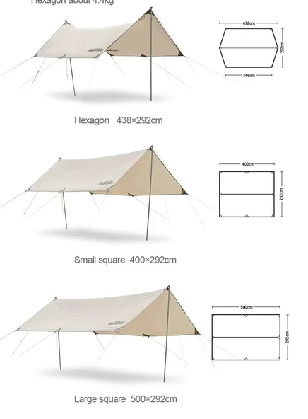 Naturehike Hexagon Glamping 3x4.8 mt Tarp [Güneş ve Rüzgar Koruma Tentesi] Quicksand Gold - 2