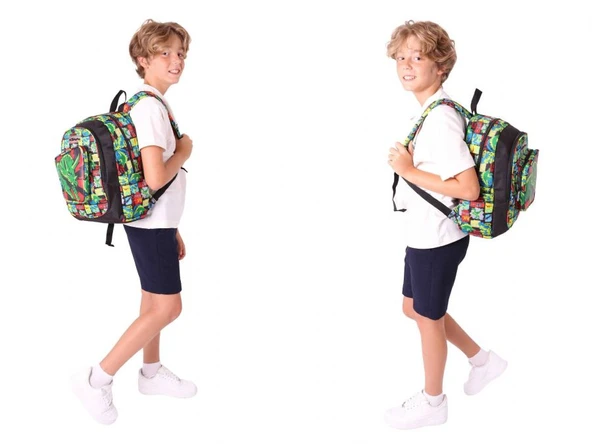 Kaukko Kids Kız Çocuklara Özel (Siyah Yeşil - 3D Gergedan Detaylı) Üçlü Okul Çantası Seti - Resim 4