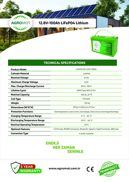 Agromot 12.8V 100AH Lityum Akü - Resim 2