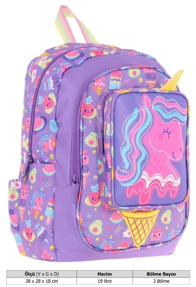 Kaukko Kids Üç Gözlü (Kız Çocuk) Okul Sırt Çantası (Unicorn Detaylı) - L5224 - Resim 4