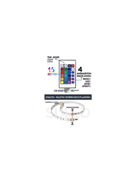 Şerit LED 5 Metre Animasyonlu Tak Çalıştır Kumandalı Trafolu Rgb Şerit Işık Ambiyans - 5