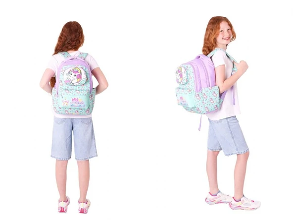 Kaukko Kids Toys Kız Çocuk Turkuaz 3d Unicorn Şekilli İlkokul Çantası ve Kalemlik Seti (L5234+L8234) - Resim 3