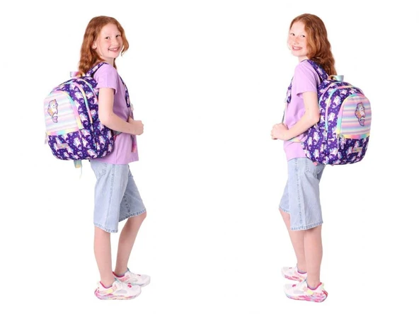 Kaukko Kids Üçlü Kız Çocuk İlkokul Okul Çantası Seti (L5228+L7228+L8228) Mor - Kauçuk Unicorn - Resim 4