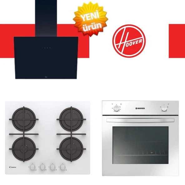 Hoover & Candy Revona Ankastre Set ( HON100W Beyaz + CVG6WW + HDG6C1GBTK Siyah ) ürün görseli 1