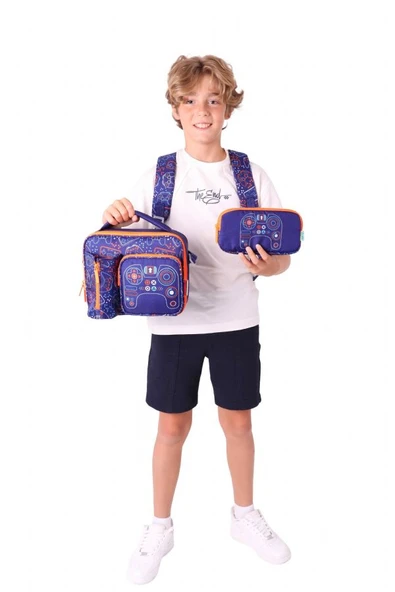 Kaukko Kids Erkek Çocuk Oyun Desenli Üçlü Okul Çanta Seti(Okul Çantası+Beslenme Çantası+Kalemlik) - Resim 3