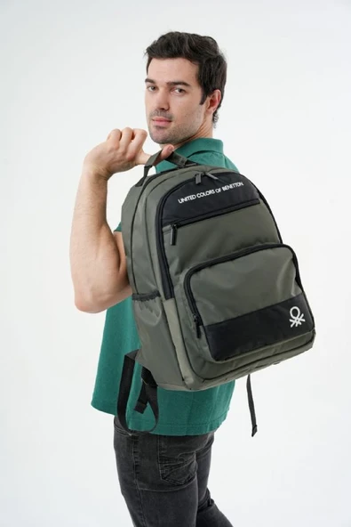 United Colors Of Benetton Unisex Okul, Günlük ve Seyahat Sırt Çantası - Haki - Siyah - 20818 - Resim 4