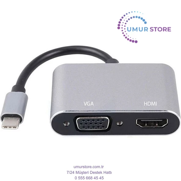 USB Type C To HDMI VGA 3.1 Çevirici Dönüştürücü Kablo Adaptör ürün görseli 1