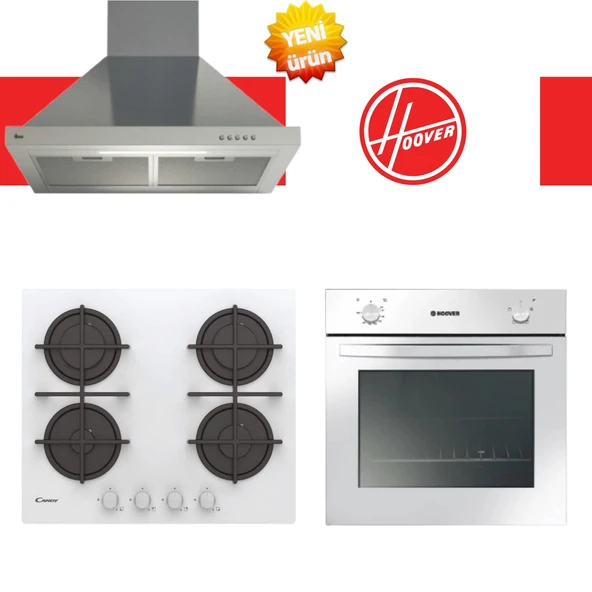 Hoover & Candy Nerotta Ankastre Set ( HON100W Beyaz + CVG6WW + HCH6MXTK inox ) - 1
