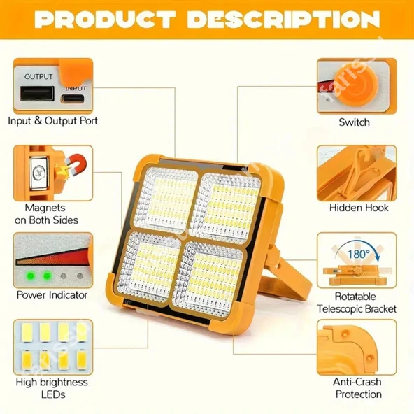 Solar panelli çakar özellikli dış mekan aydınlatmasına uygun projektör - 7