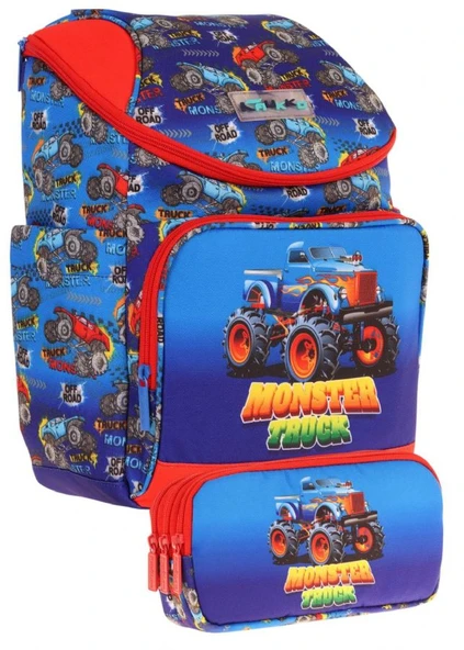 Kaukko Kırmızı Mavi, Monster Truck, Erkek Çocuk Okul Çantası ve Kalem Çantası Seti - L5257+L8257 ürün görseli