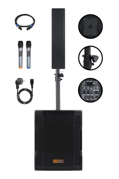 Hepa Merz Handfest Line Array Mikrofonlu Ses Sistemi Aktif Subwoofer + Line Hoparlör 2000W - 1