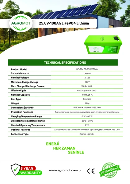 Agromot 25.6V 100AH Lityum Akü - Resim 2