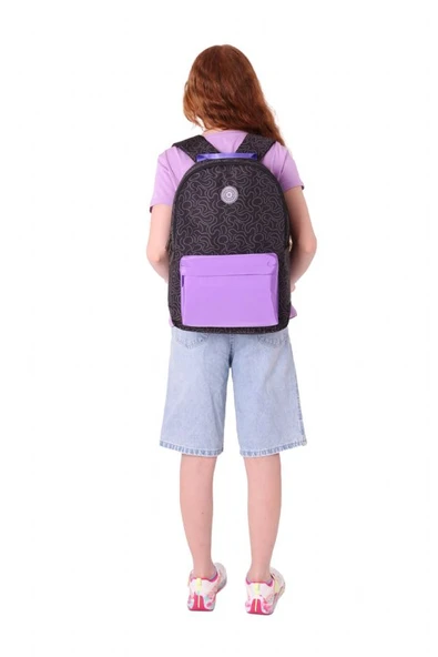 Kaukko Double Colors Üç Bölmeli Kız Çocuk Okul ve Günlük Sırt Çantası - Siyah Mor - K1837 - Resim 6