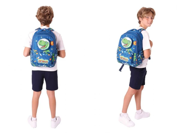 Kaukko Kids Toys Erkek Çocuk Lacivert 3D Dinazor Şekilli İlkokul Çantası ve Kalemlik Seti (L5252+L8252) - Resim 3