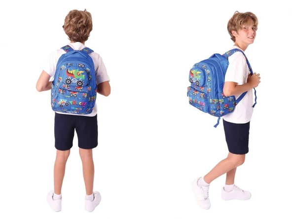 Kaukko Kids Toys Erkek Çocuk Mavi 3D Kamyon Şekilli İlkokul Çantası ve Kalemlik Seti (L5255+L8255) - Resim 3