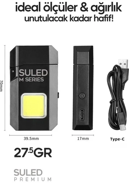 Şarjlı Çakmak USB Şarjlı LED Fener M Serisi Kamp Çakmağı Cob LED Ce Rüzgardan Etkilenmez - 3