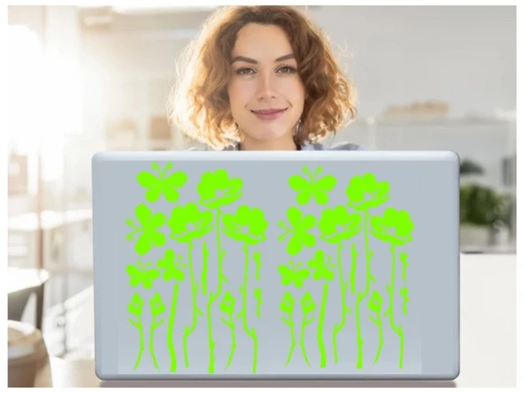 DEFTER STİCKER,LAPTOP STİCKER YEŞİL ÇİÇEKLİ  PVC 48X33X0,5CM - 2