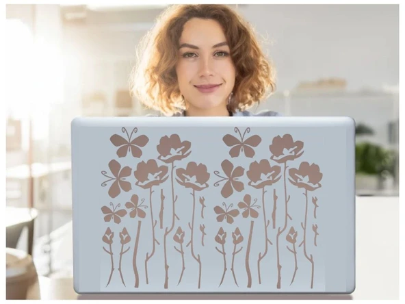 DEFTER STİCKER,LAPTOP STİCKER GRİ ÇİÇEKLİ  PVC 48X33X0,5CM ürün görseli