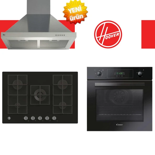 Hoover Armonia Ankastre Set ( FCP405N/E + HVG74K3B 75 cm Siyah Ocak + HCH6MXTK inox ) ürün görseli